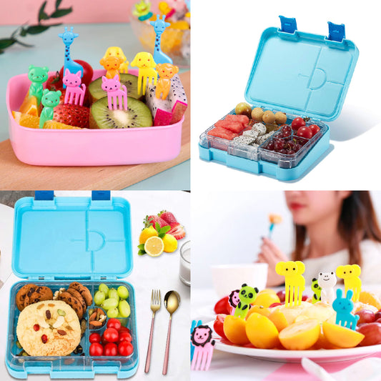 Classic Plus Blue Bento Lunchbox & Animal Food Pick Set